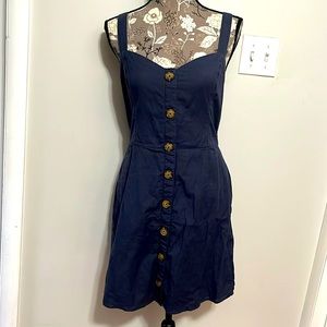 Navy blue button down dress with sweetheart neckline